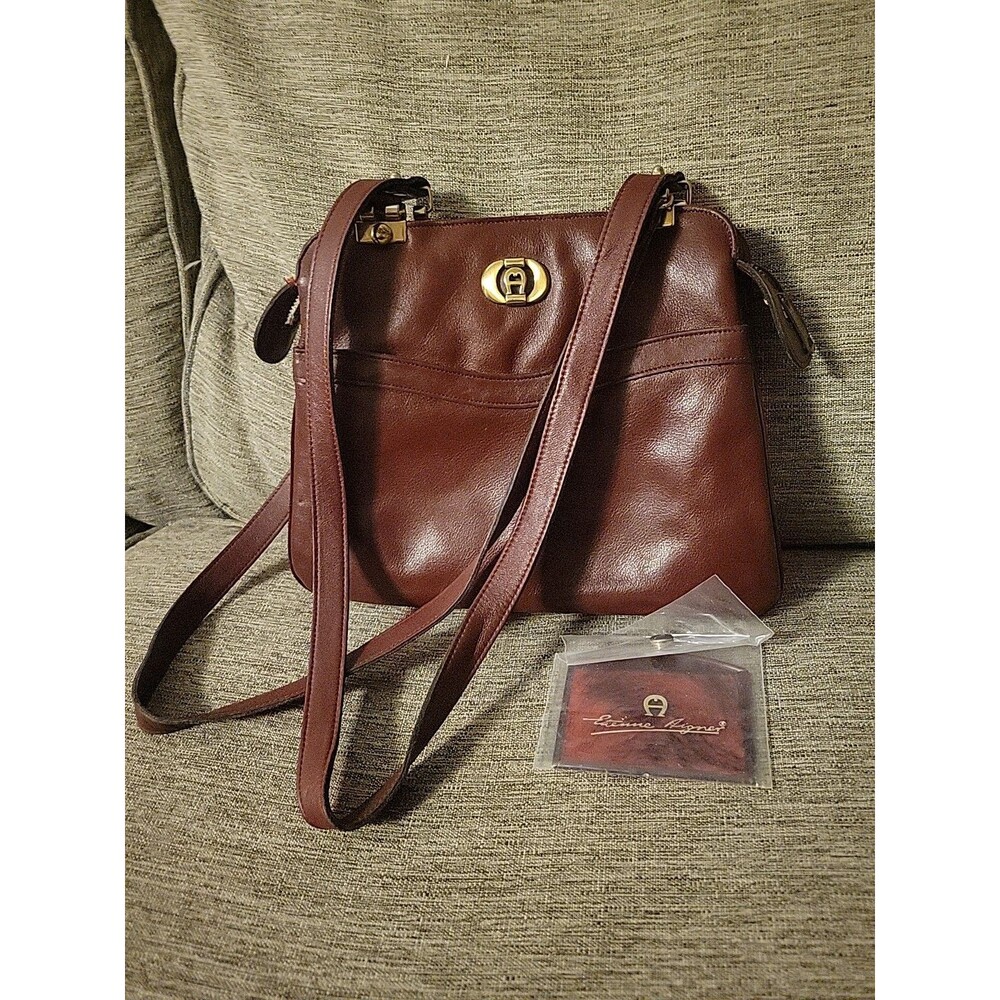 Vintage 60s 70s ETIENNE AIGNER Shoulder Bag Handbag Purse Mirror OXBLOOD Brown